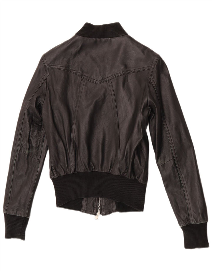 Jachetă de piele crop pentru femei Astrid & Viola UK 8 Mic din piele neagră