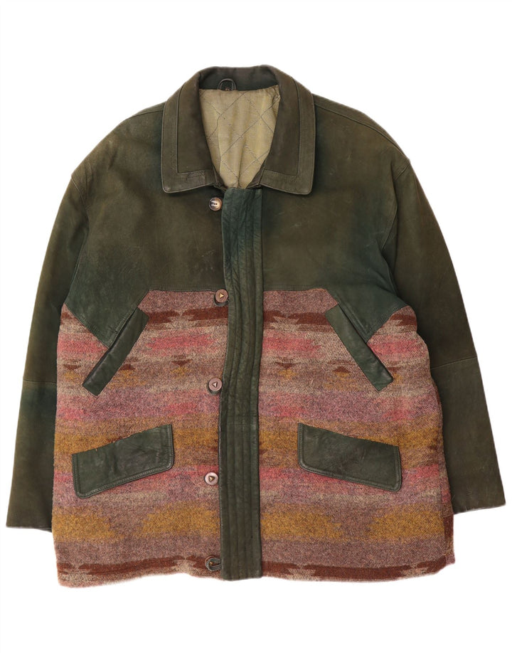 Jachetă din piele vintage pentru bărbați EU 52 XL din piele geometrică verde