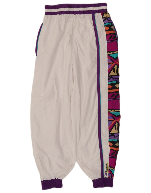 Pantaloni de trening Vintage pentru femei Joggeri UK 8 Small White Geometric