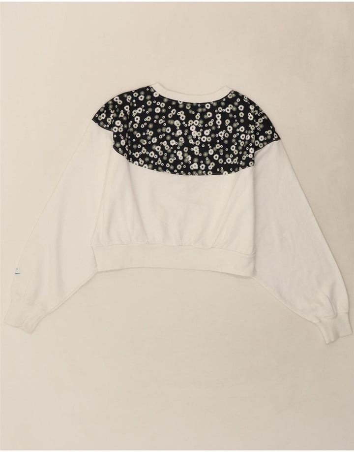 NIKE Womens Crop Oversized Sweatshirt Jumper UK 10 Small White Floral Vintage Nike and Second-Hand Nike from Messina Hembry 