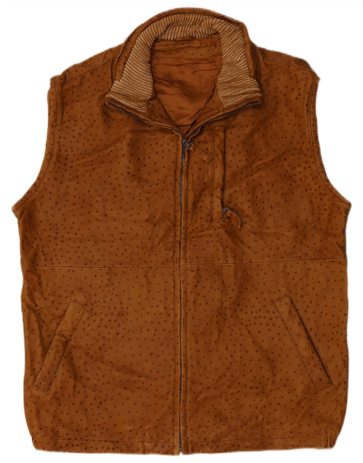 Gilet bărbați din piele VINTAGE IT 56 3XL maro cu pete
