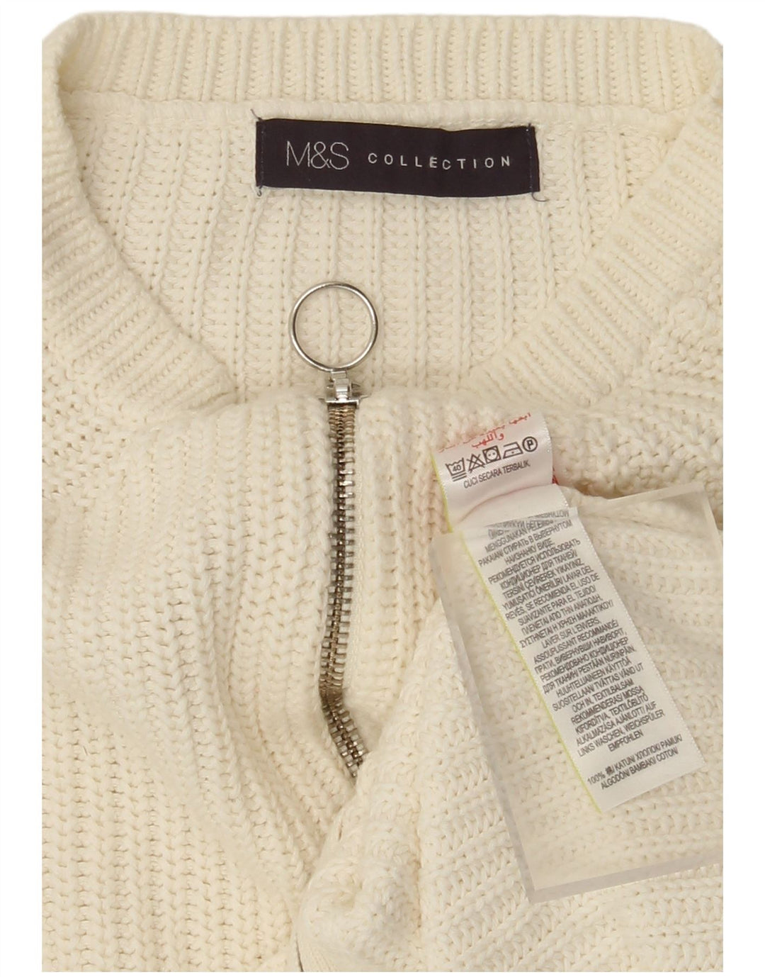 Pulover cardigan cu fermoar complet pentru femei Marks & Spencer UK 14 bumbac alb mediu
