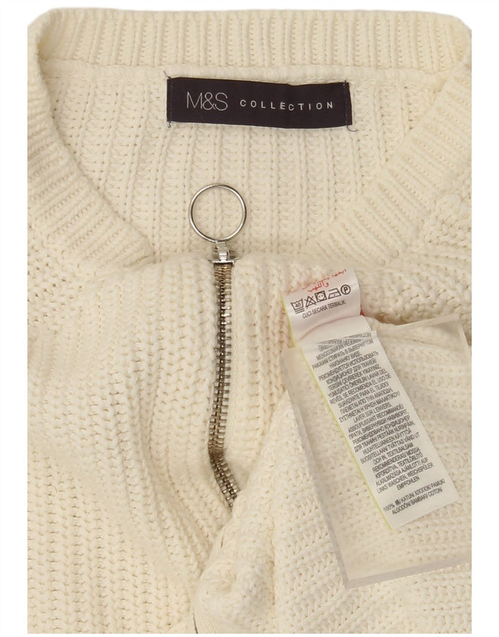 Pulover cardigan cu fermoar complet pentru femei Marks & Spencer UK 14 bumbac alb mediu