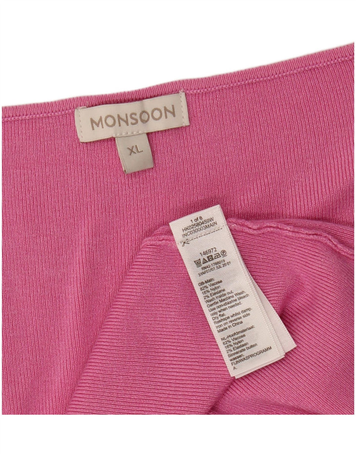 MONSOON Pulover cu decolteu în V pentru femei UK 18 XL Viscoză roz