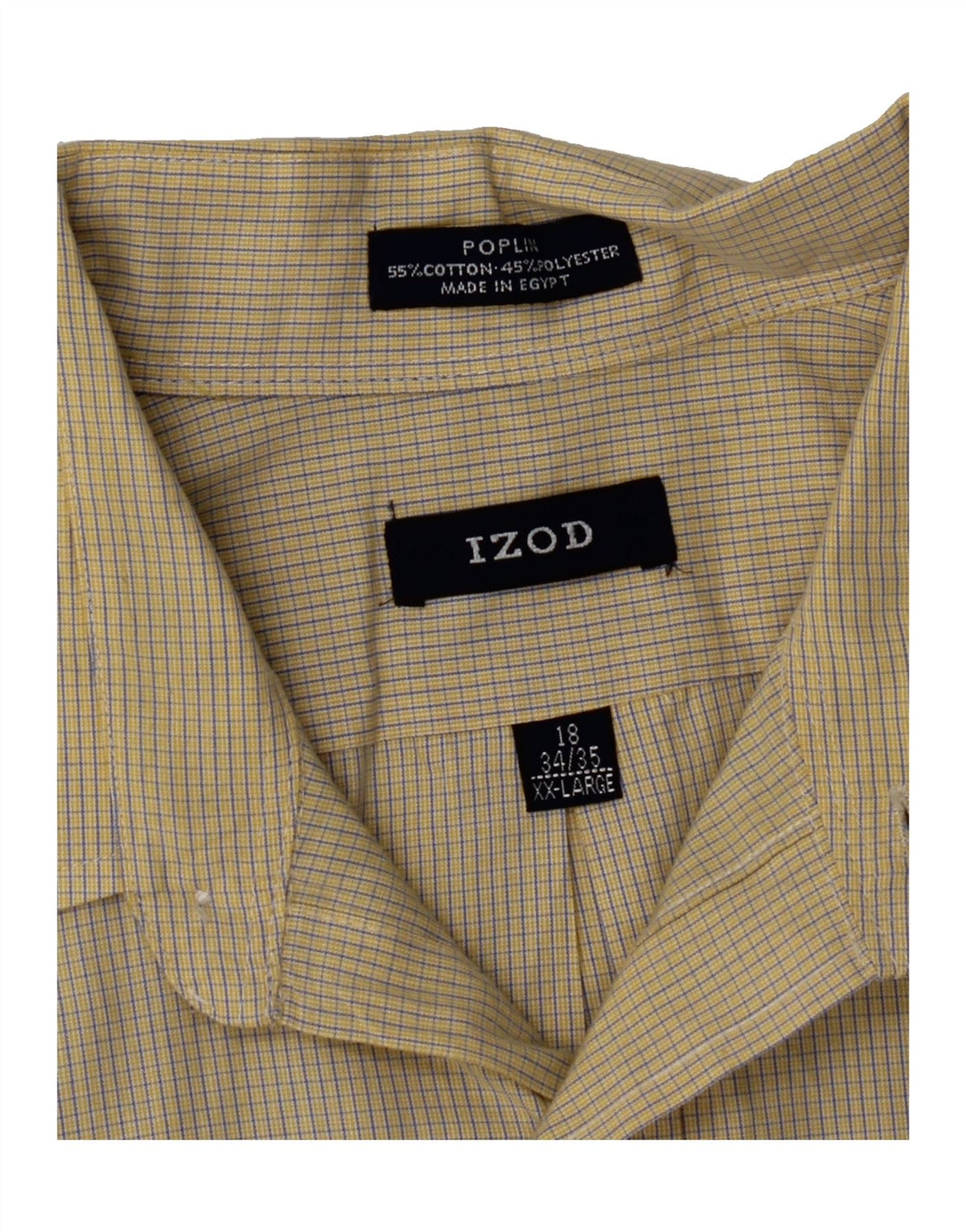 IZOD Mens Poplin Shirt Size 18 2XL Beige Check Cotton Vintage Izod and Second-Hand Izod from Messina Hembry 