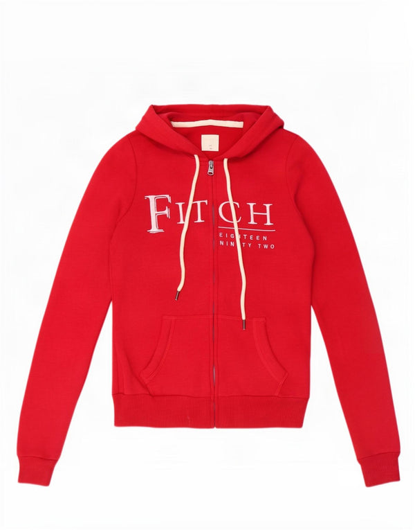Abercrombie & Fitch Pulover cu capota cu fermoar grafic pentru femei UK 6 XS bumbac roșu