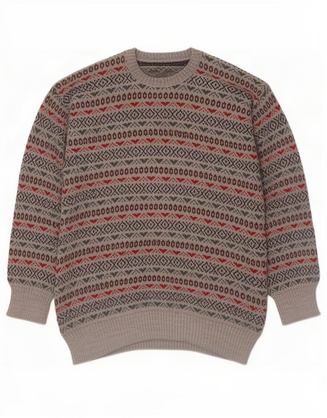 Pulover vintage pentru bărbați cu gâtul turnat, mic, gri Fair Isle