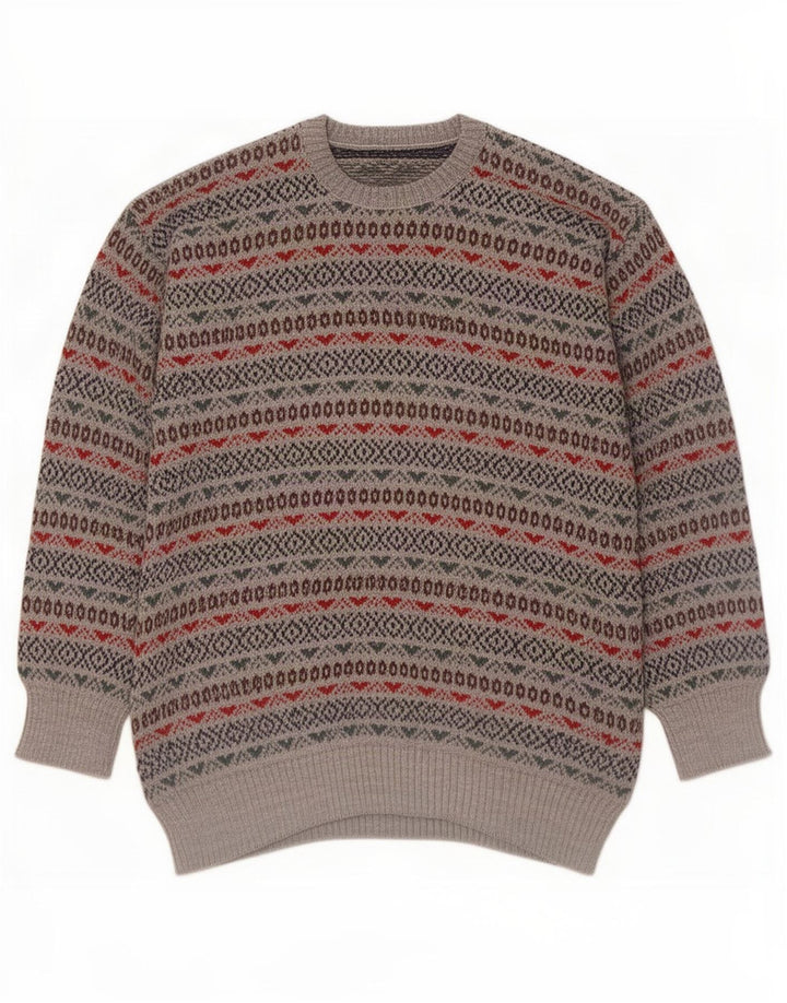 Pulover vintage pentru bărbați cu gâtul turnat, mic, gri Fair Isle