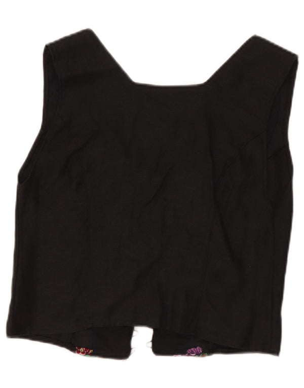 Cardigan Vintage Crop fără mâneci pentru femei UK 8 Small Black Floral