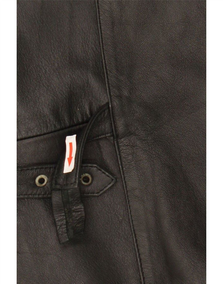 Vestă vintage din piele pentru bărbați, neagră medie