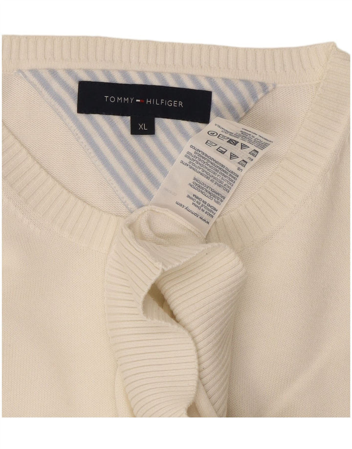 Pulover pentru bărbați Tommy Hilfiger, cu decolteu în V, XL, bumbac alb, clasic