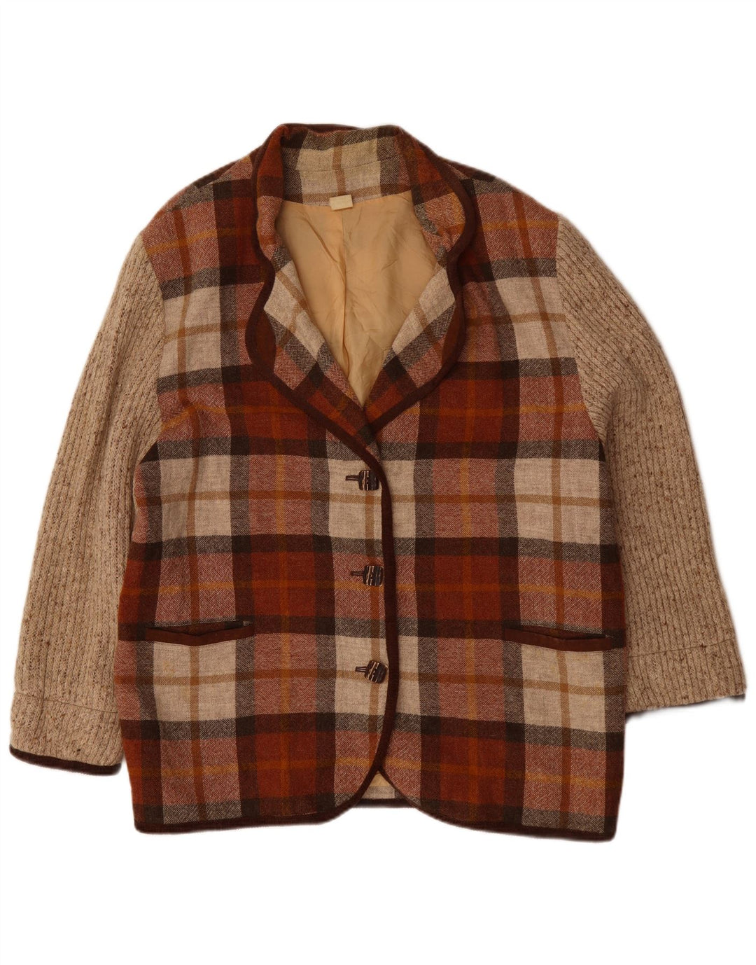 Jachetă Blazer Vintage pentru femei cu 3 nasturi UK 20 2XL Bordeaux Check Poliacrilic