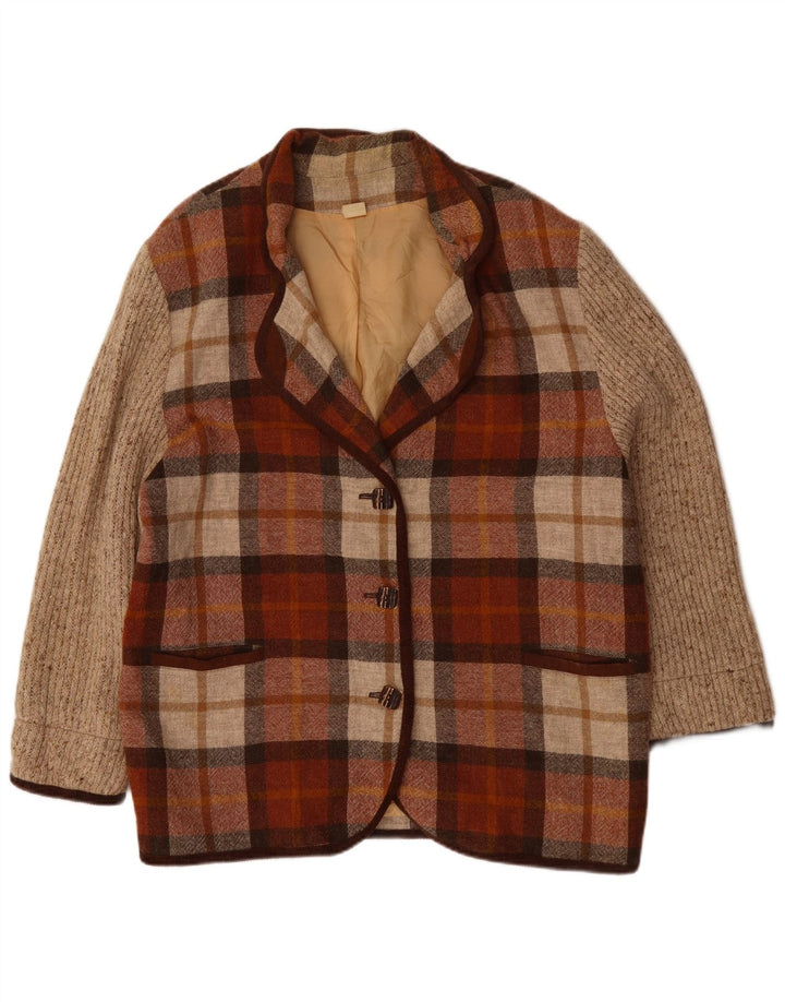 Jachetă Blazer Vintage pentru femei cu 3 nasturi UK 20 2XL Bordeaux Check Poliacrilic