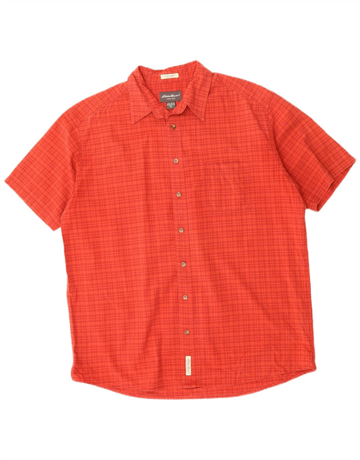 EDDIE BAUER Mens Tall Short Sleeve Shirt XL Red Check Cotton