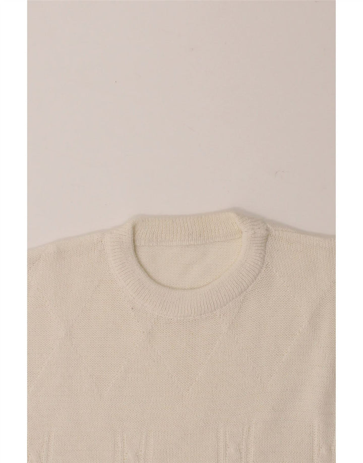 VINTAGE Womens Crew Neck Jumper Sweater UK 12 Medium White Vintage Vintage and Second-Hand Vintage from Messina Hembry 