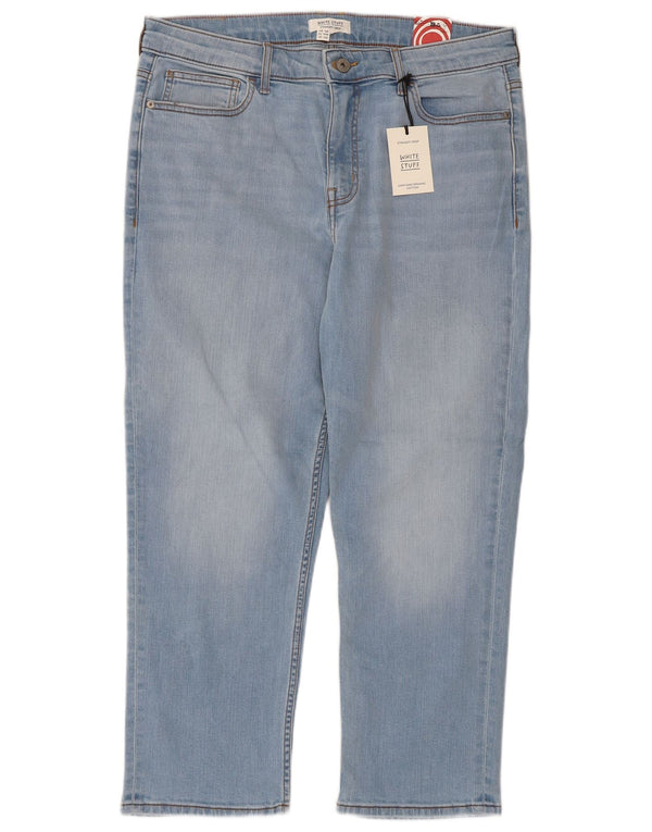 White Stuff Blugi tăiați drept pentru femei UK 16 Large W36 L25 Blue Bumbac
