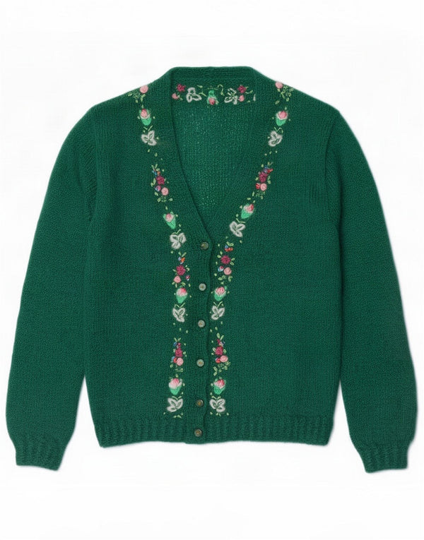 Vintage Womens Cardigan Sweater UK 16 Large Green Floral