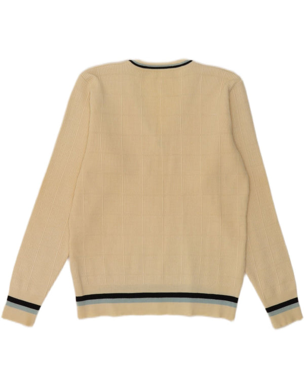 Pulover vintage pentru bărbați cu decolteu în V UK 36 mic din lână albă