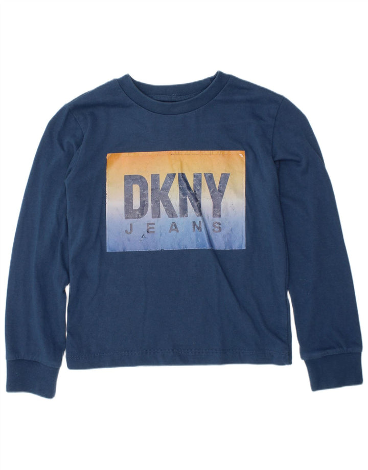 DKNY Top grafic pentru băieți cu mânecă lungă, 5-6 ani, bumbac bleumarin
