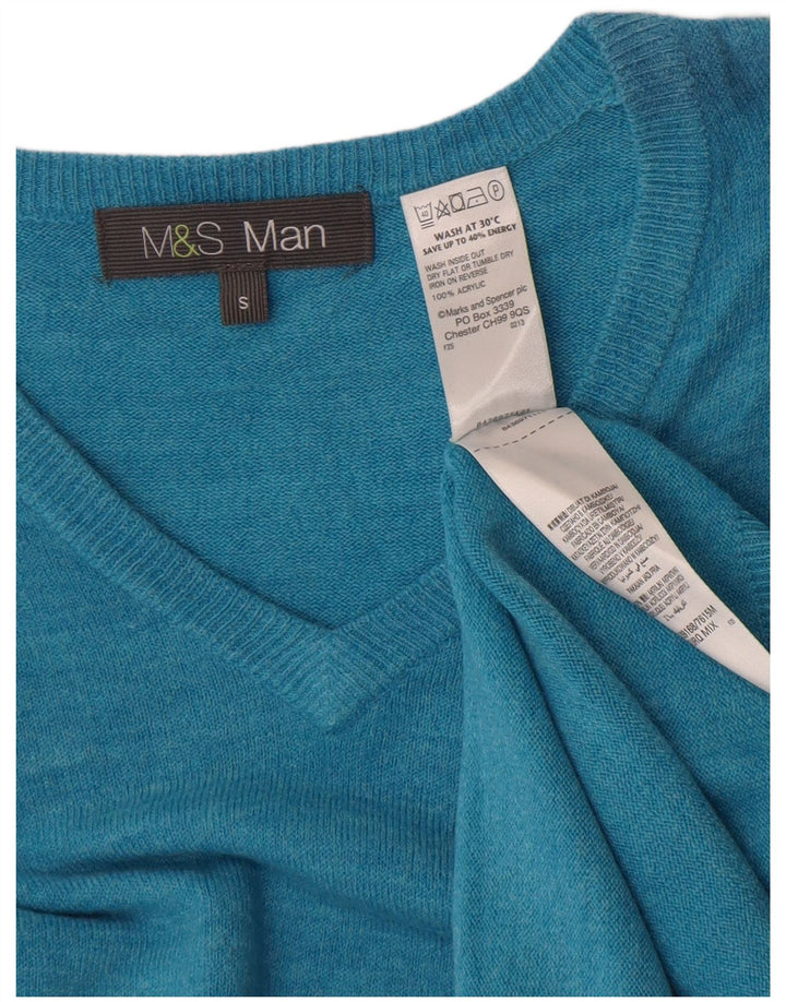 Pulover pentru bărbați Marks & Spencer, cu decolteu în V, mic turcoaz