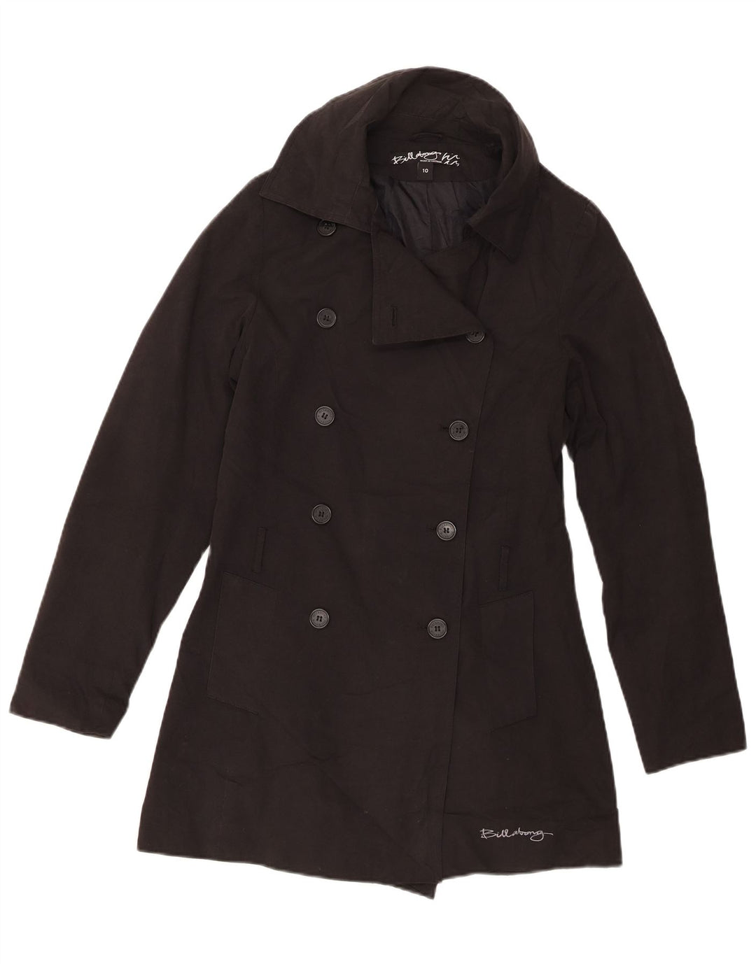 Palton dublu pentru femei Billabong UK 10, bumbac negru mic