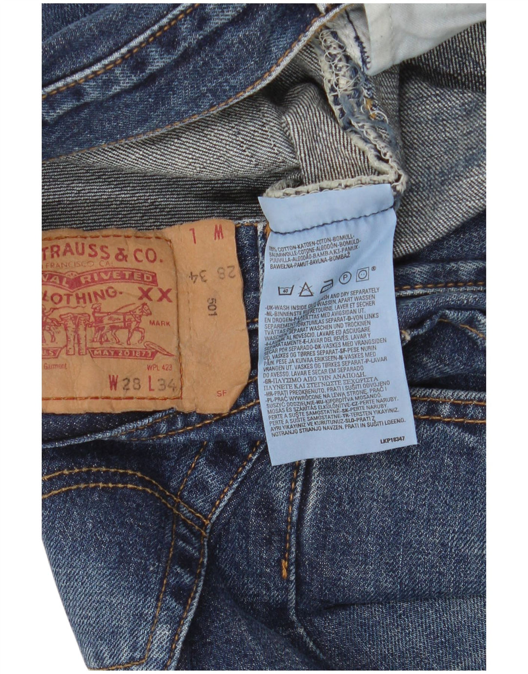 Blugi drepti pentru bărbați LEVI'S 501 W28 L30 Bumbac albastru