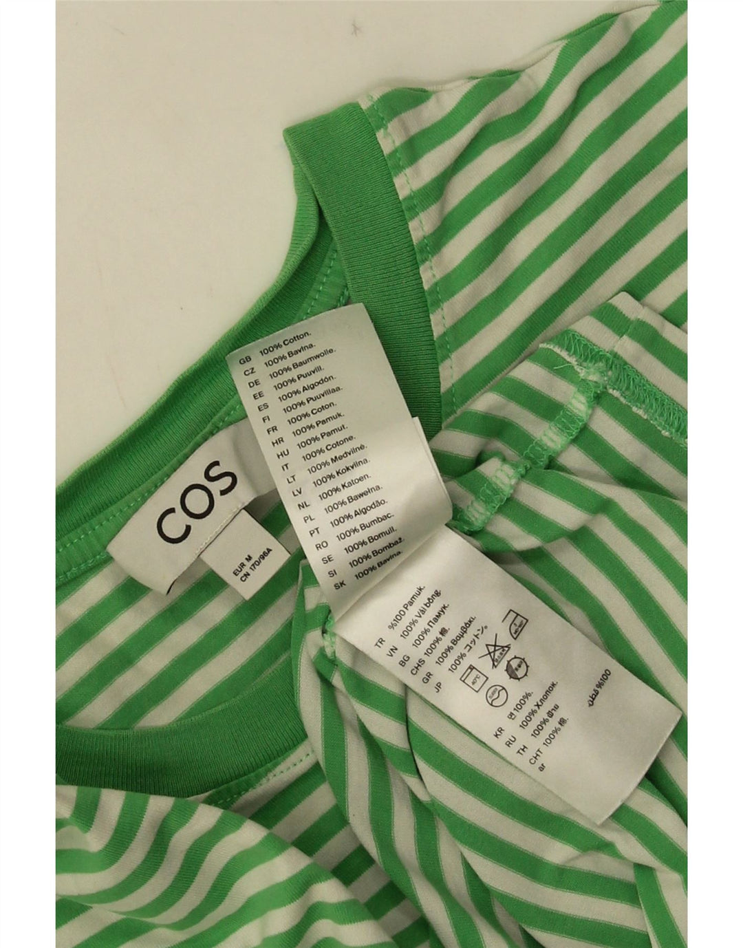 Tricou pentru bărbați Cos Top din bumbac cu dungi verzi medii