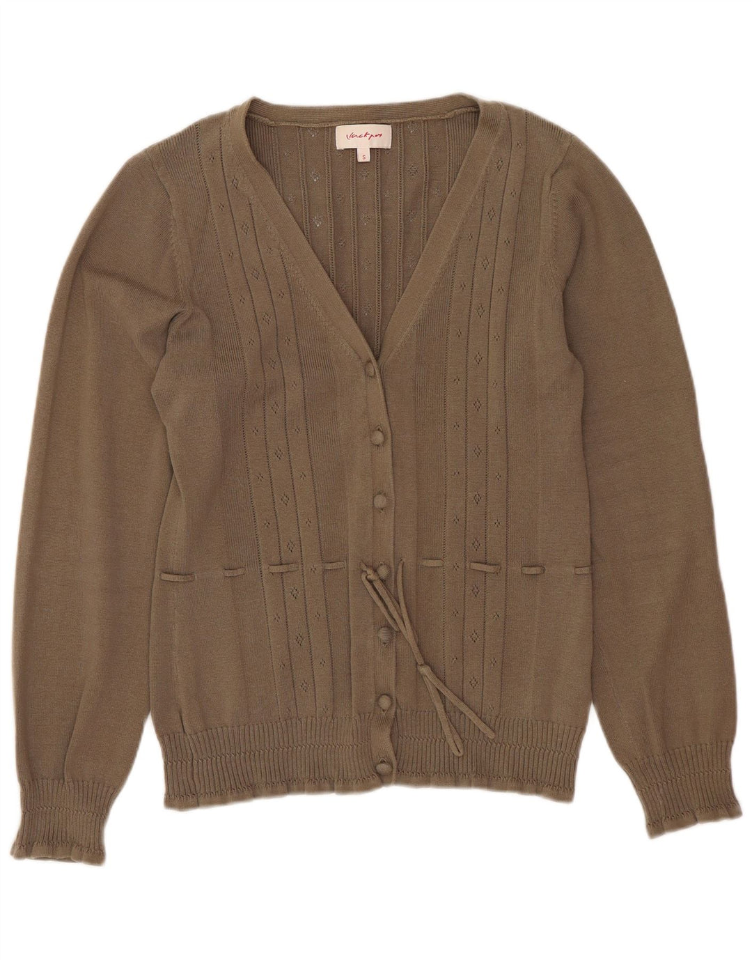 Pulover Cardigan Vintage pentru Damă UK 10 Mic Maro Bumbac