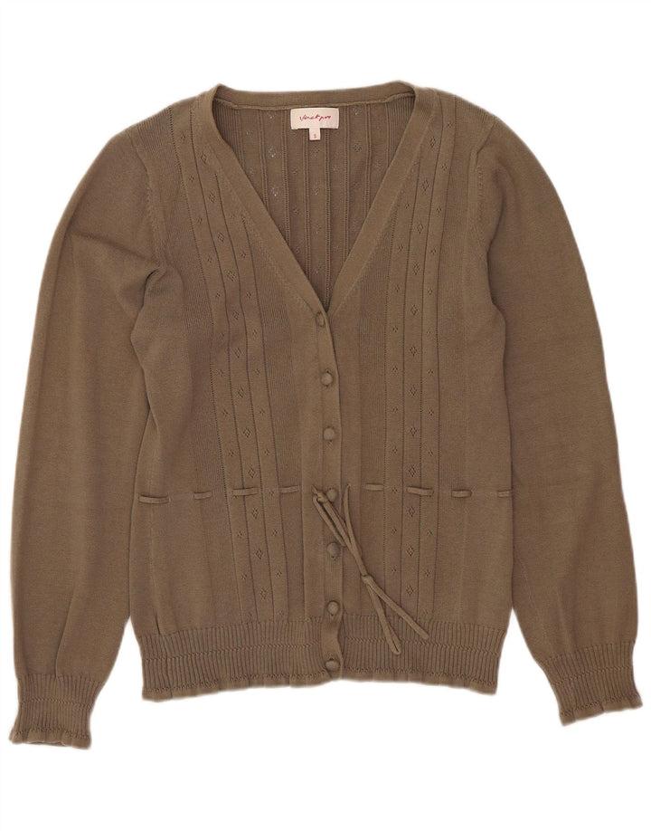 Pulover Cardigan Vintage pentru Damă UK 10 Mic Maro Bumbac