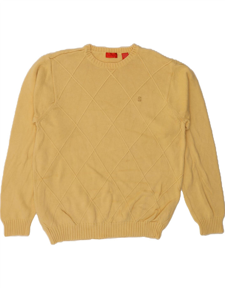 IZOD Mens Crew Neck Jumper Sweater Medium Yellow Check Cotton Vintage Izod and Second-Hand Izod from Messina Hembry 