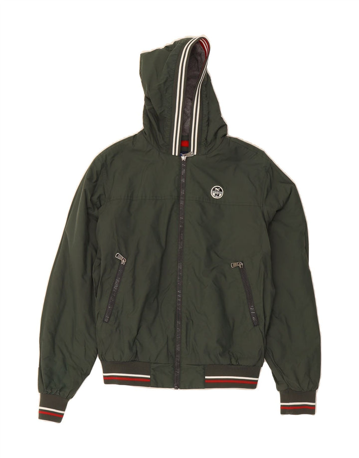 NORTH SAILS Boys Hooded Bomber Jacket 13-14 Years Green Polyamide Vintage North Sails and Second-Hand North Sails from Messina Hembry 