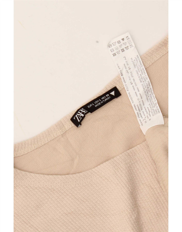 Crop Top pentru femei Zara cu mânecă lungă UK 14 mare, bej, poliester