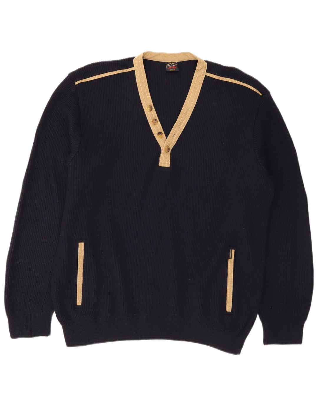 PAUL & SHARK Pulover cu decolteu în V pentru bărbați, mare, albastru, lână color bloc