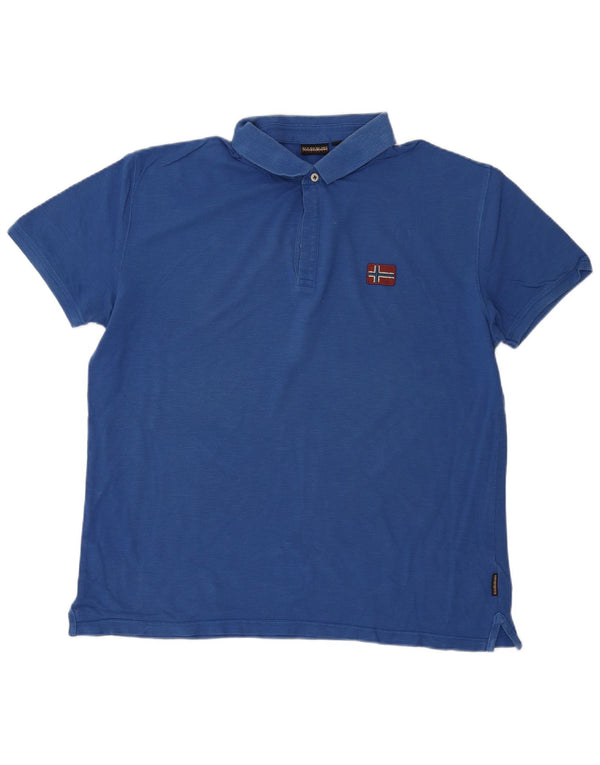 NAPAPIJRI Mens Geographic Polo Shirt 2XL Blue Cotton