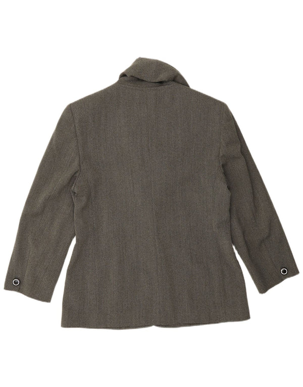 Jachetă Genny pentru femei, cu 3 nasturi, UK 14, lână în spină de pește, gri mediu