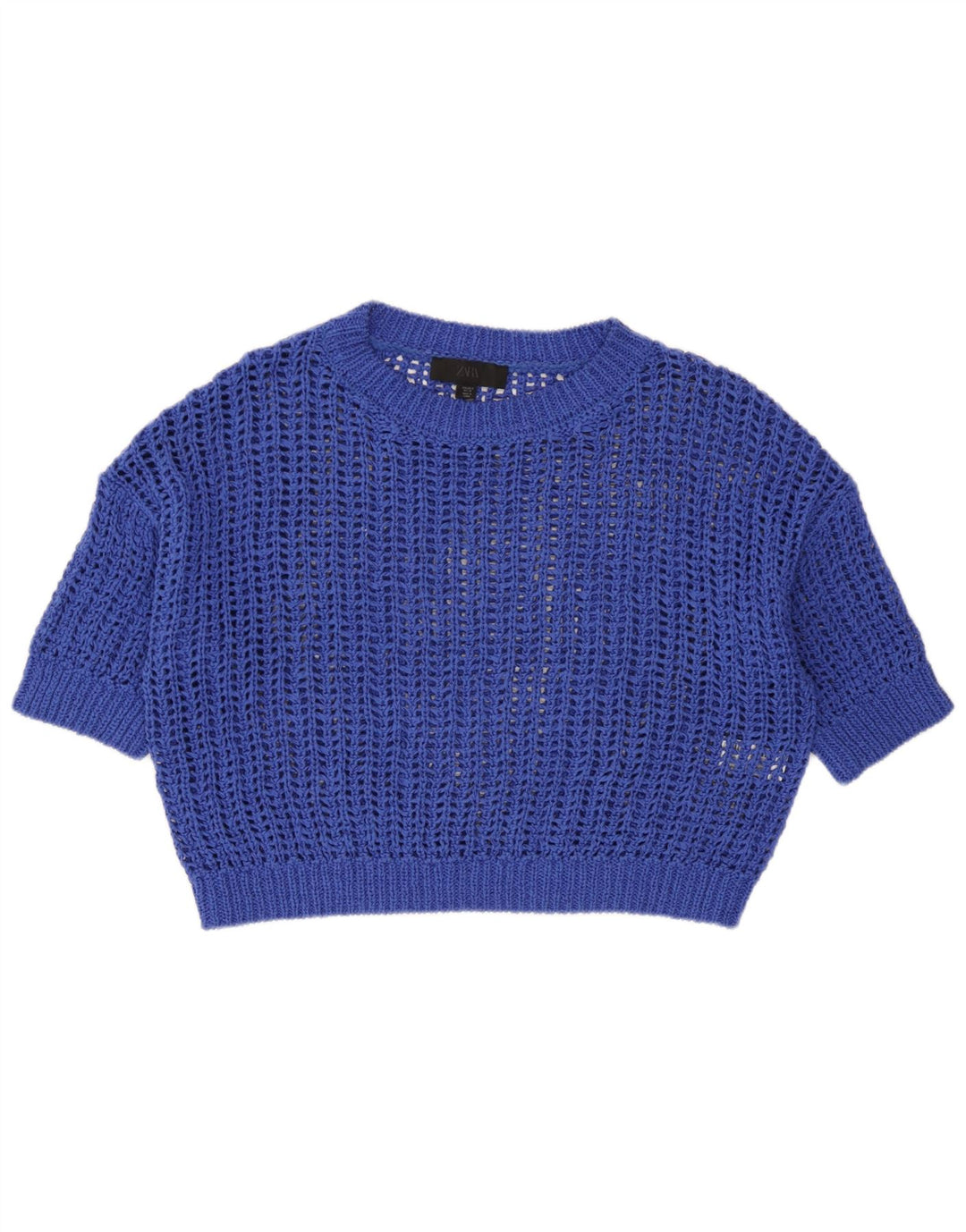 Top crop oversize din tricot pentru femei Zara UK 10 Bumbac albastru mic
