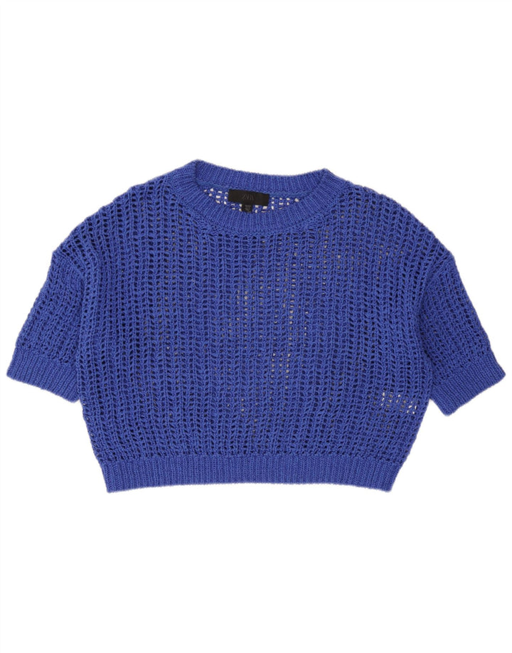 Top crop oversize din tricot pentru femei Zara UK 10 Bumbac albastru mic
