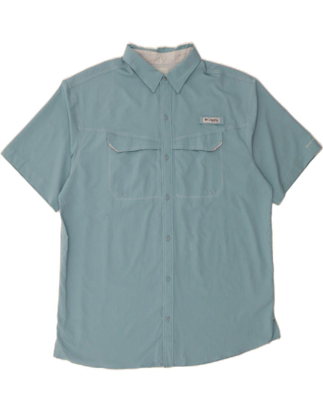 COLUMBIA Mens Short Sleeve Shirt Large Blue Polyester Vintage Columbia and Second-Hand Columbia from Messina Hembry 