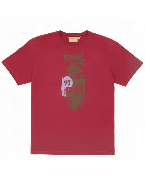 Camel Active Mens Graphic T-Shirt Top Large Burgundy Cotton