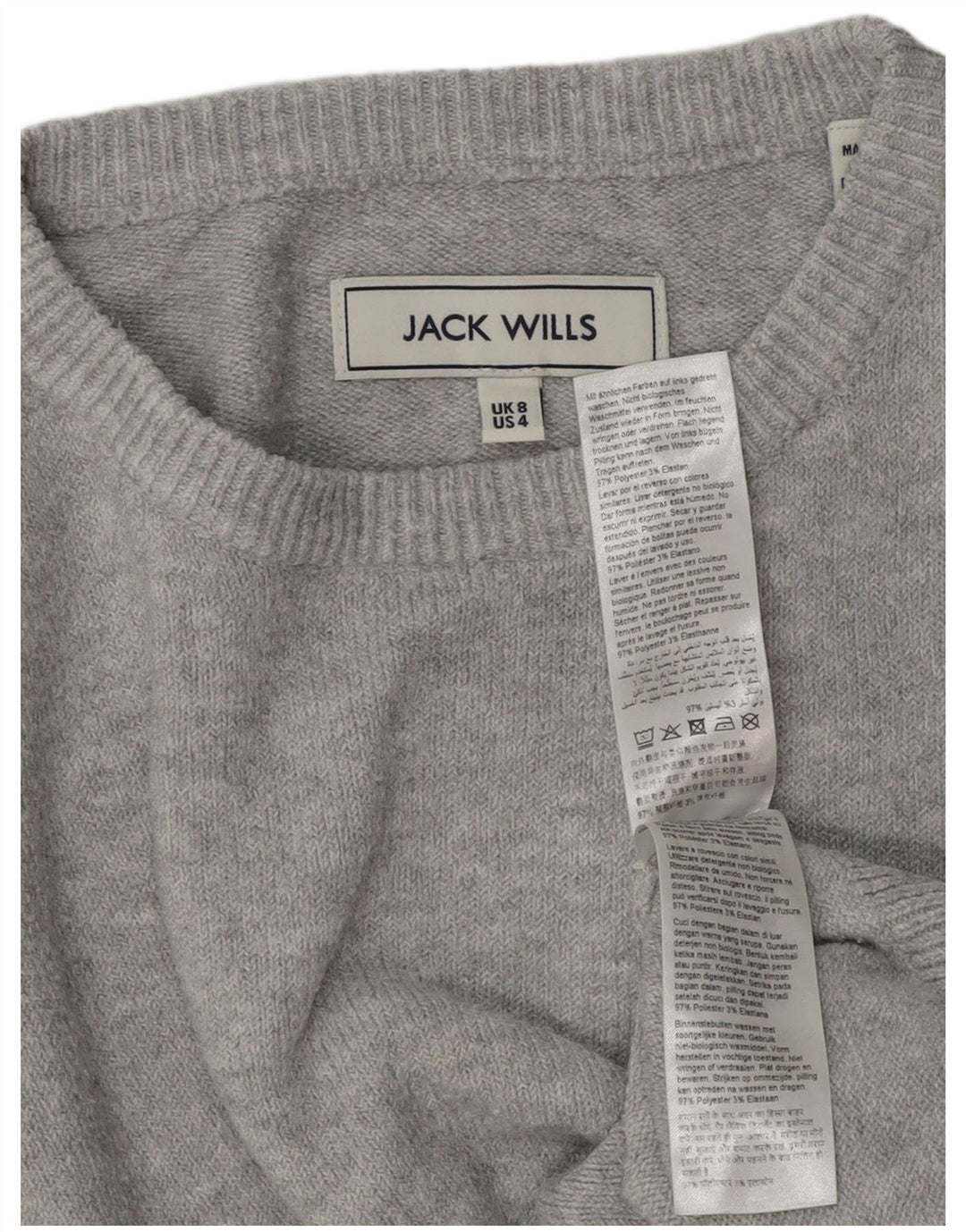 JACK WILLS Pulover supradimensionat pentru femei cu gâtul turnat UK 8 Small Gri