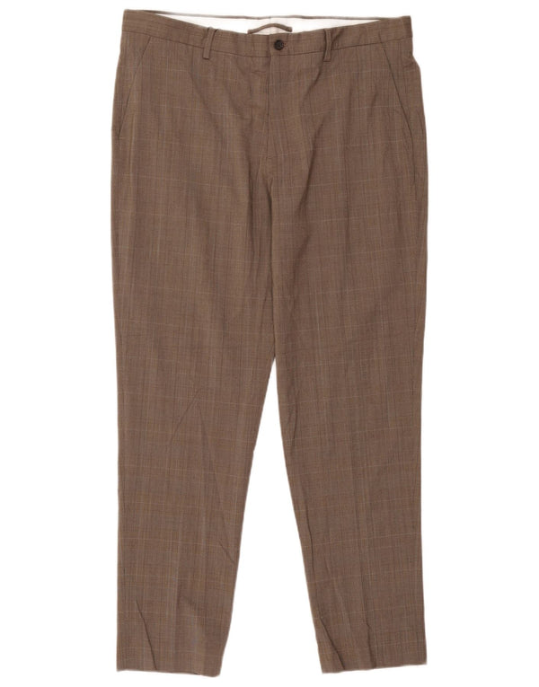 Pantaloni chino conici pentru bărbați Zara EU 46 XL W36 L30 poliester cu carouri maro