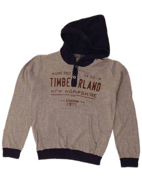 Timberland Boys Graphic Hooded Jumper 11-12 Years XS Grey Colourblock