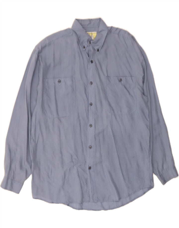 VINTAGE Mens Shirt Size 39/40 Medium Blue Vintage Vintage and Second-Hand Vintage from Messina Hembry 