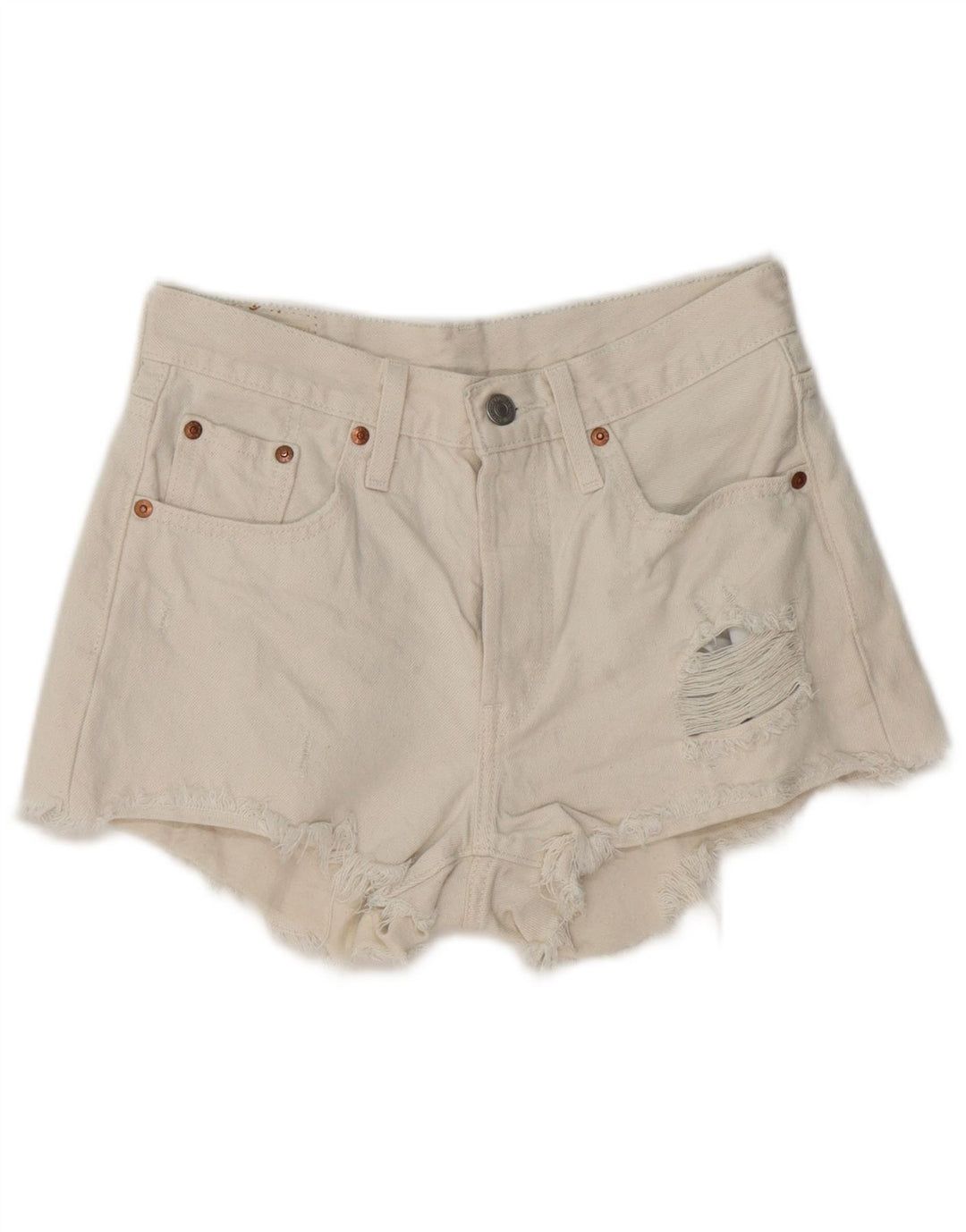 Pantaloni scurți Levi's din denim învechit pentru femei W25 XS, bumbac alb