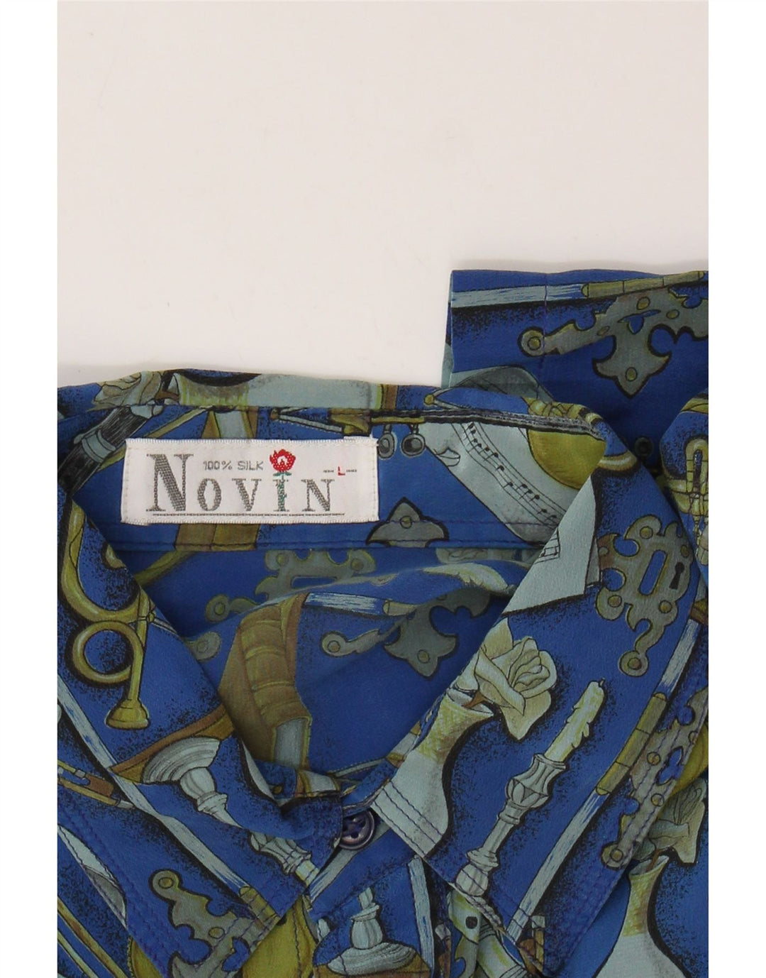 Cămașă cu mânecă scurtă pentru bărbați VINTAGE cu model abstract, mătase mare albastră