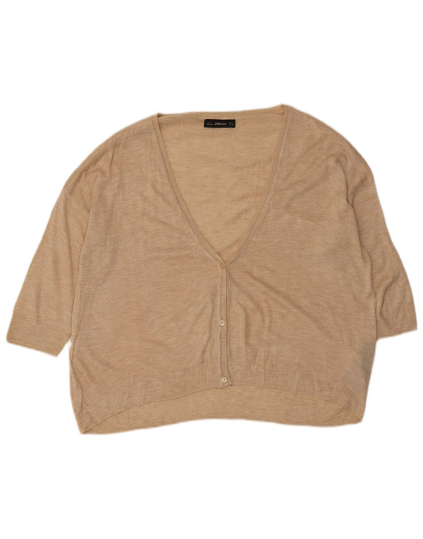 Pulover cardigan pentru femei Zara cu mâneci 3/4 UK 16 mare bej acrilic