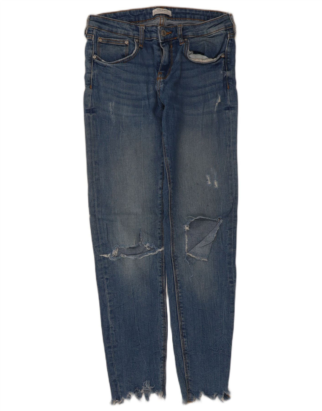Blugi slim pentru femei Distressed Zara EU 38 Mici L28 L28 Albastru