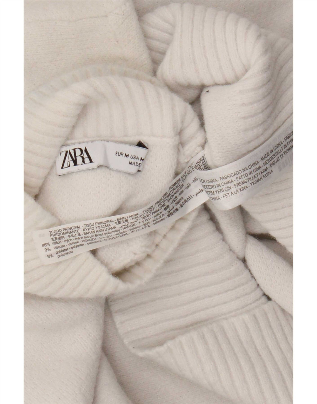 Pulover cu gât țestoasă pentru femei Zara UK 12 Nylon alb mediu