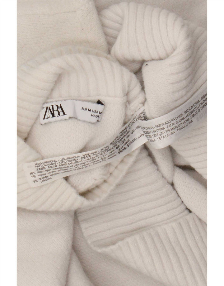 Pulover cu gât țestoasă pentru femei Zara UK 12 Nylon alb mediu
