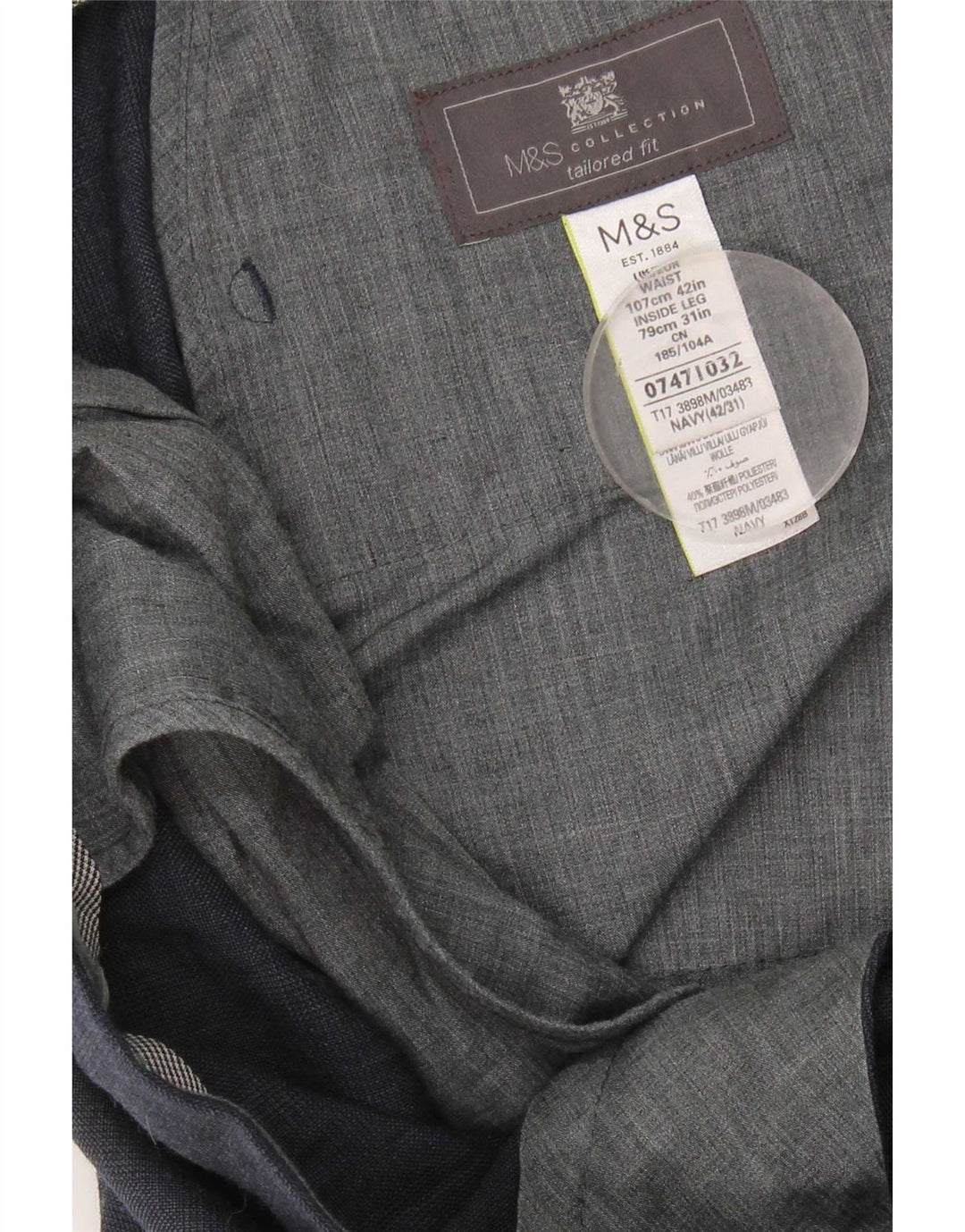 Pantaloni de costum pentru bărbați Marks & Spencer, croiți, L42 L31, bleumarin, carouri